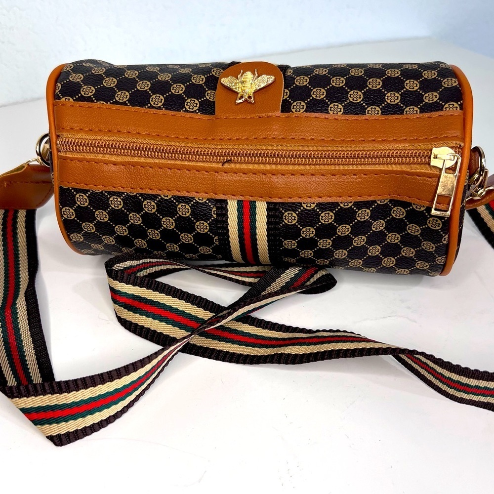 Bumble Bee Brown & Tan Vegan Leather Crossbody with Canvas Strap New - Picture 6 of 15